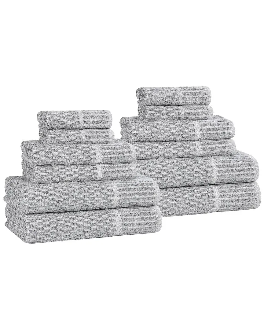 Juno 12-Piece Towel Set with Checkered Border - Charcoal