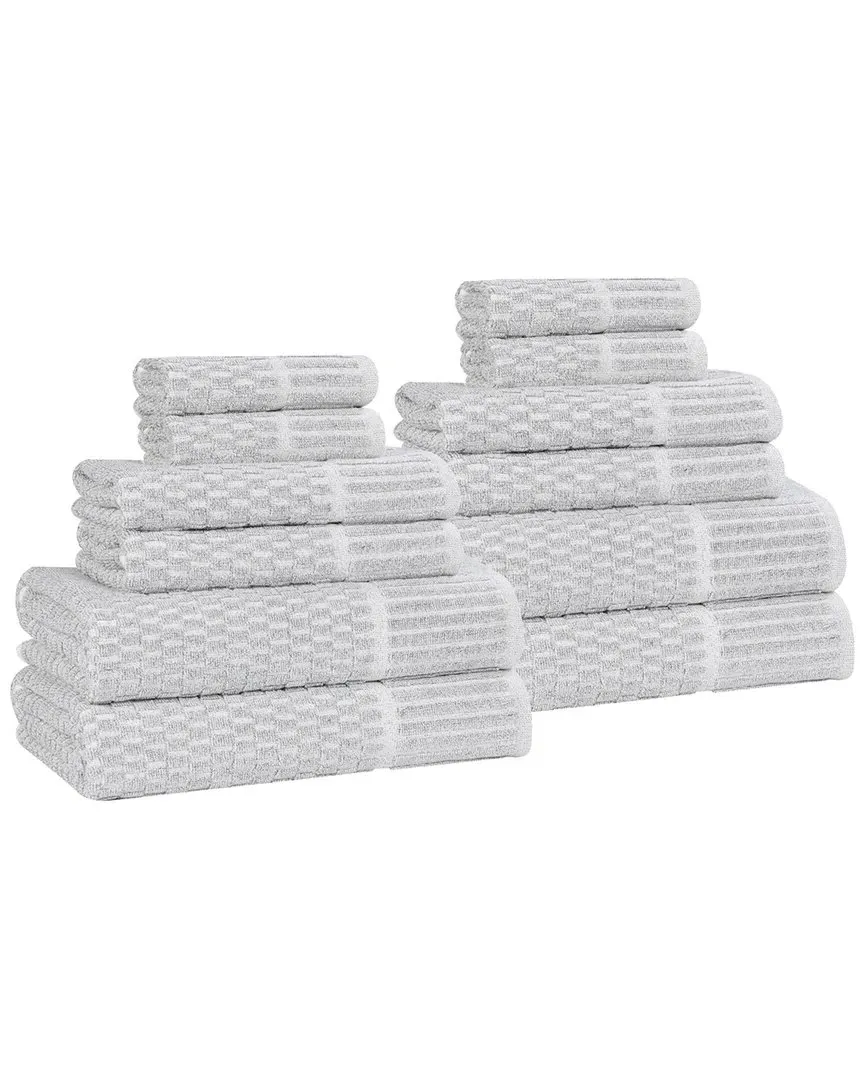 Juno 12-Piece Towel Set with Checkered Border - Platinum