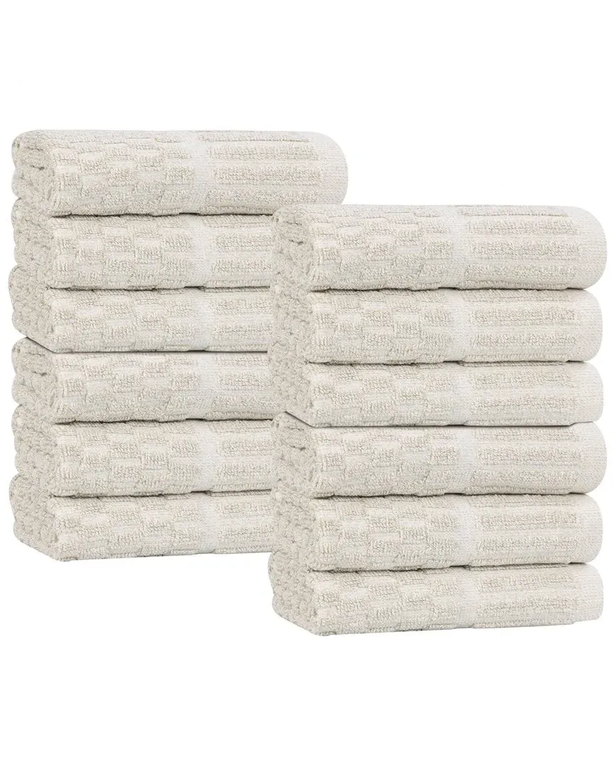 Juno 12-Piece Washcloth Set with Checkered Border - Beige image