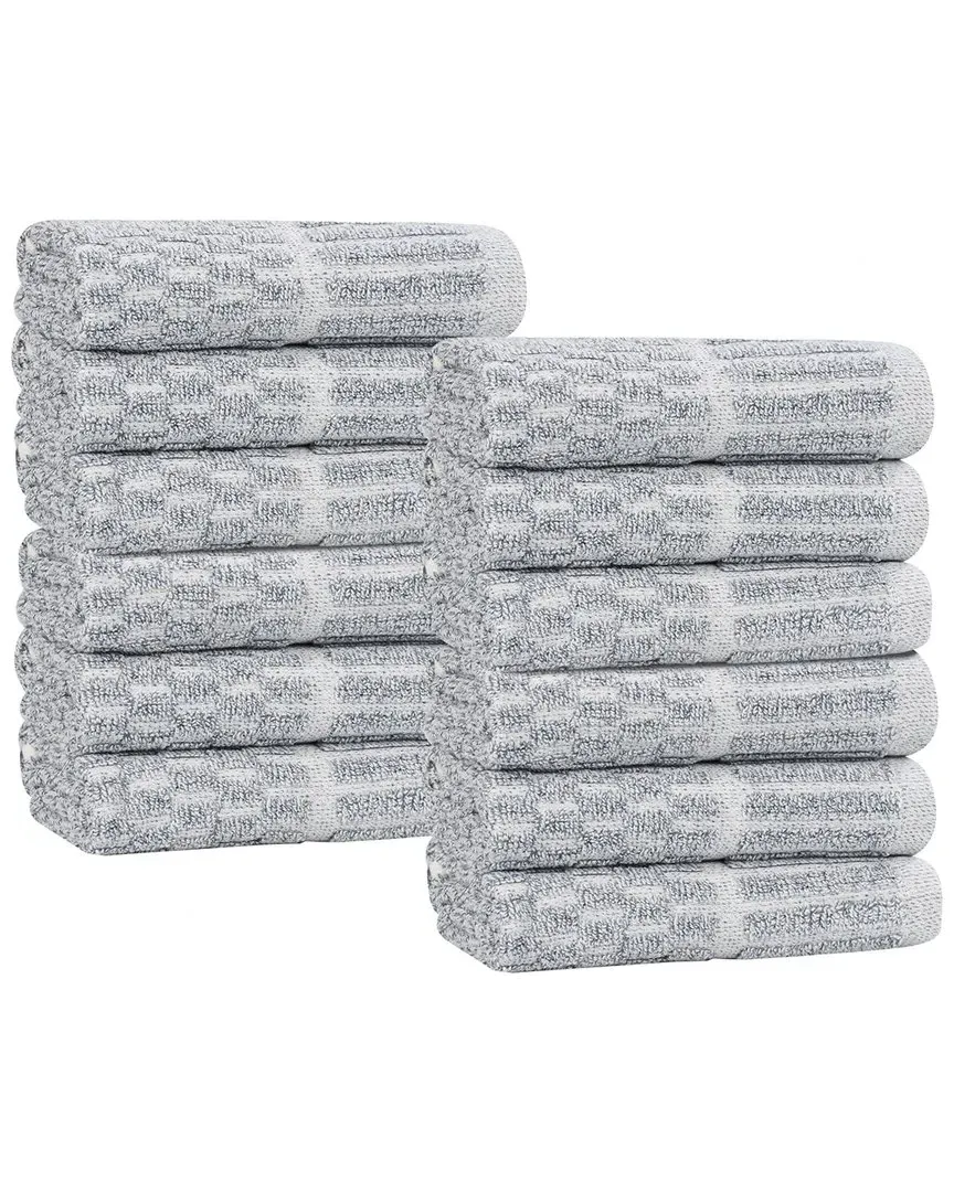 Juno 12-Piece Washcloth Set with Checkered Border - Denim Blue