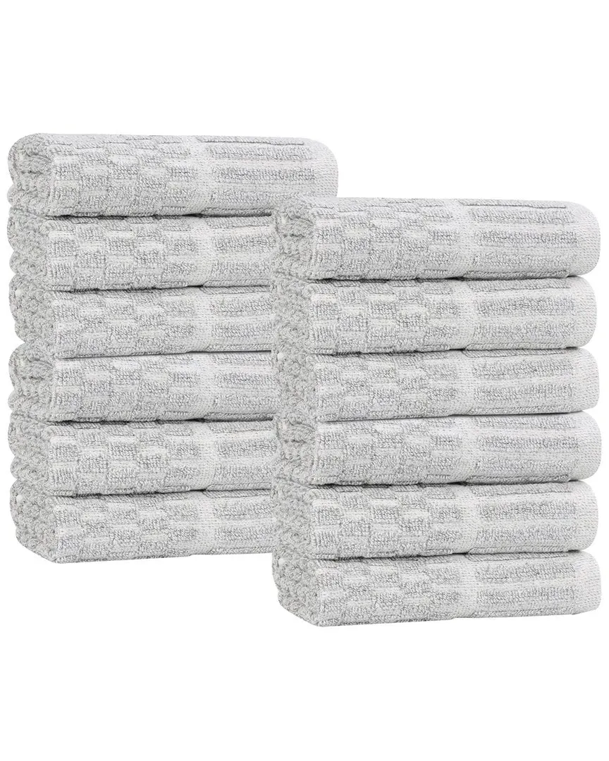 Juno 12-Piece Washcloth Set with Checkered Border - Platinum