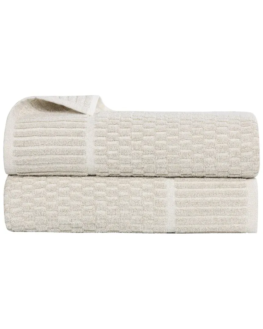 Juno 2-Piece Bath Sheet Set with Checkered Border - Beige