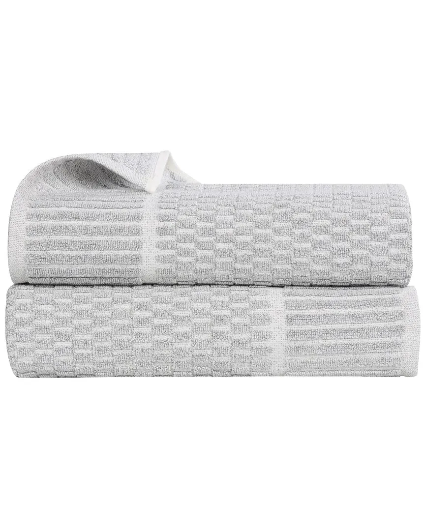 Juno 2-Piece Bath Sheet Set with Checkered Border - Platinum