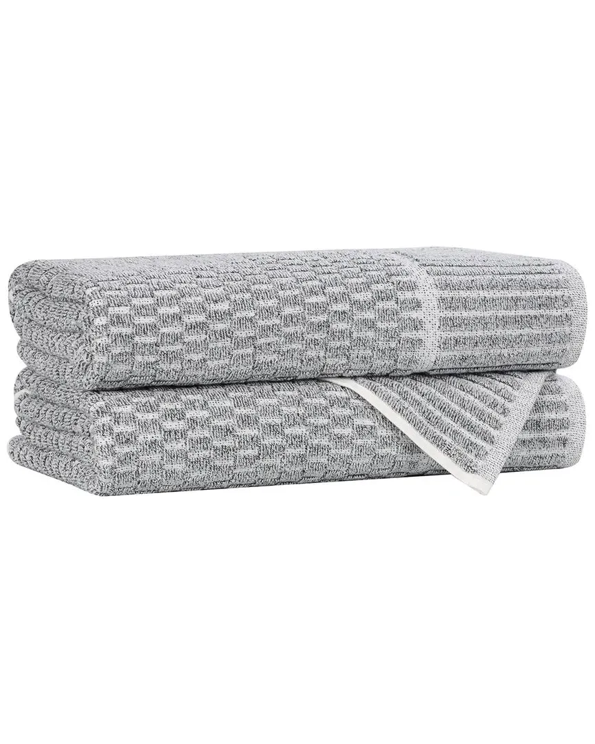 Juno 2-Piece Bath Towel Set with Checkered Border - Charcoal