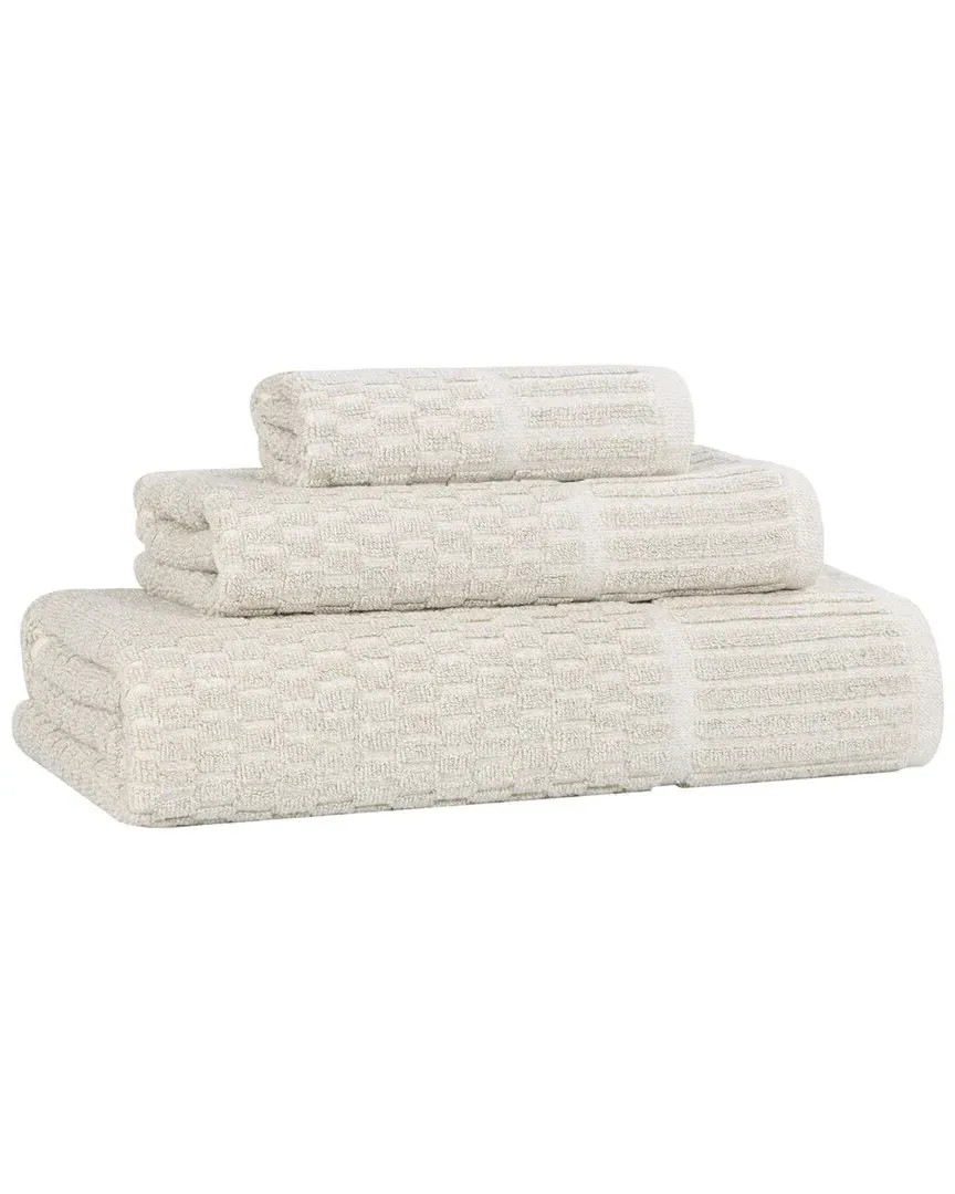 Juno 3-Piece Towel Set with Checkered Border - Beige