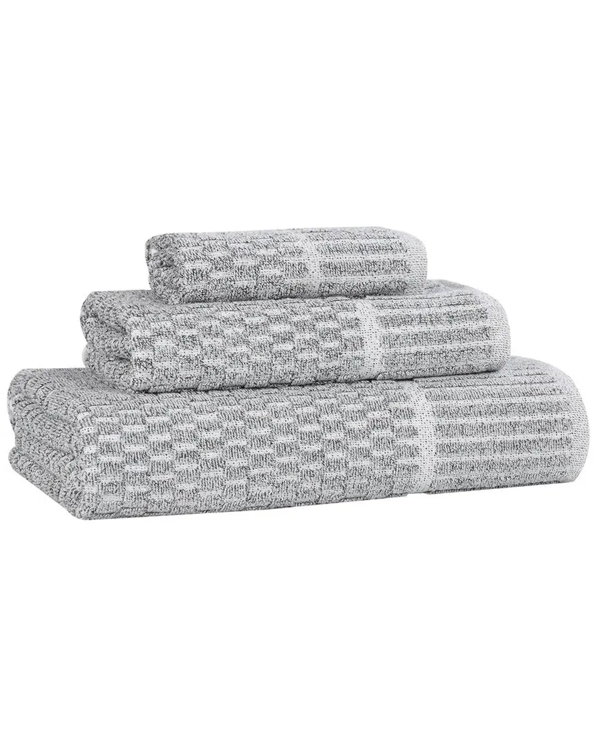 Juno 3-Piece Towel Set with Checkered Border - Charcoal