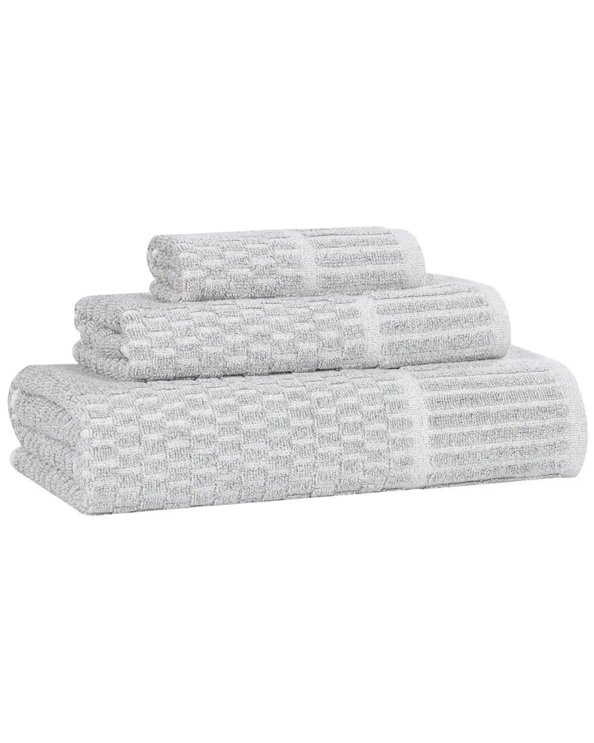 Juno 3-Piece Towel Set with Checkered Border - Platinum