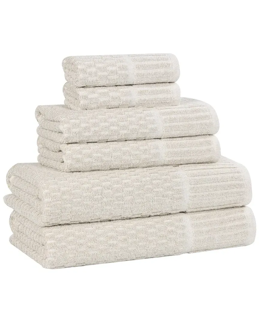Juno 6-Piece Towel Set with Checkered Border - Beige