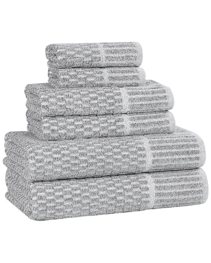 Juno 6-Piece Towel Set with Checkered Border - Charcoal