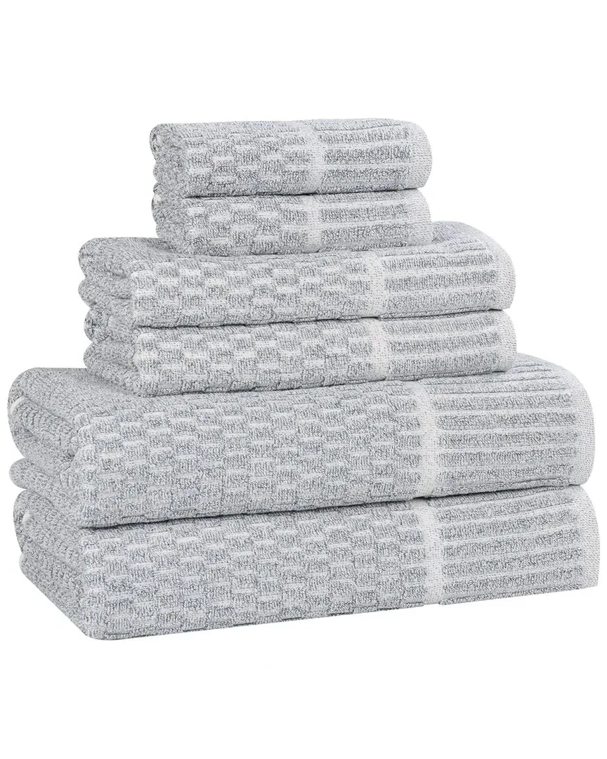 Juno 6-Piece Towel Set with Checkered Border - Denim Blue