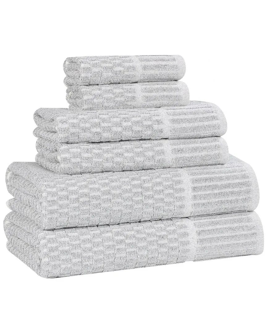 Juno 6-Piece Towel Set with Checkered Border - Platinum