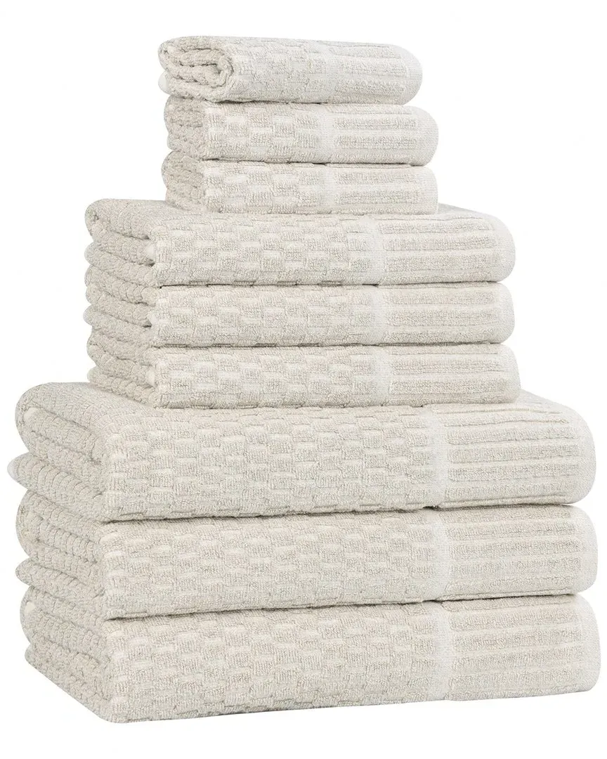 Juno 9-Piece Towel Set with Checkered Border - Beige