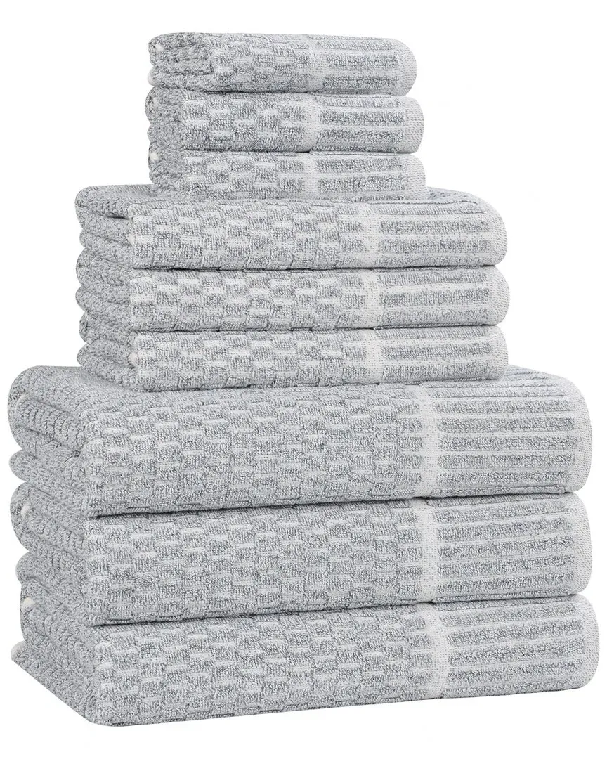 Juno 9-Piece Towel Set with Checkered Border - Denim Blue