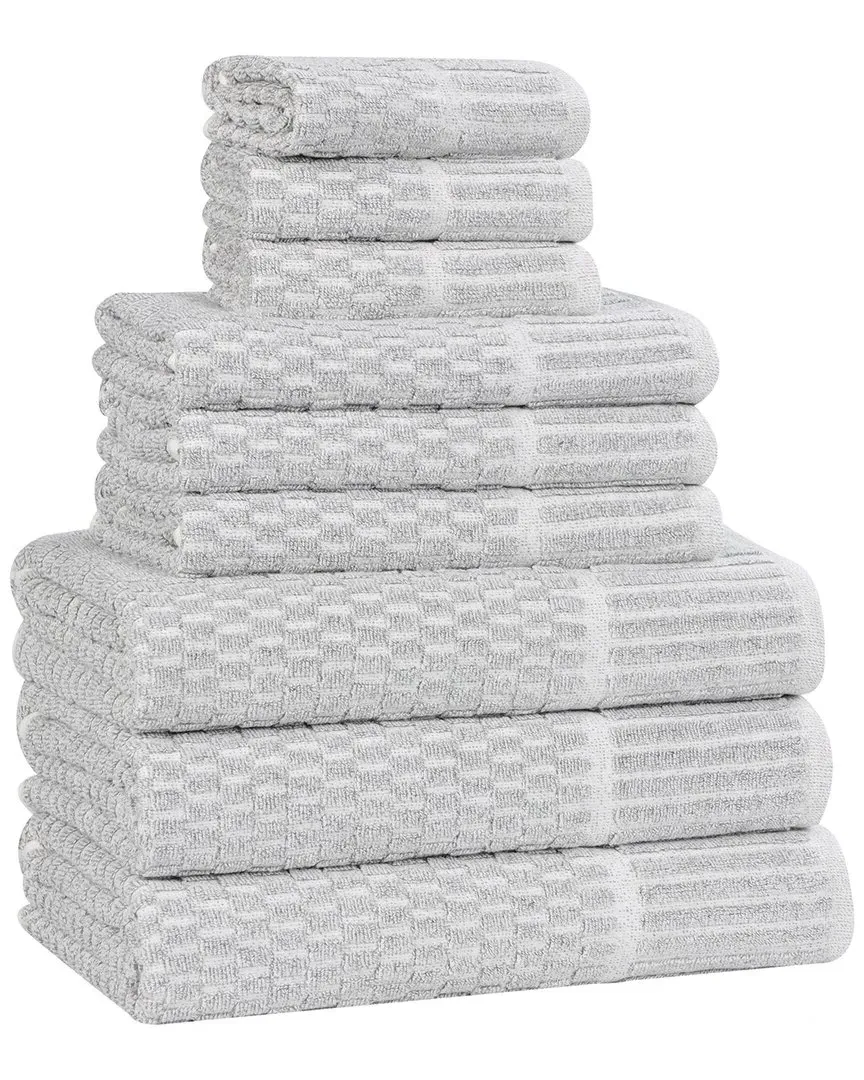Juno 9-Piece Towel Set with Checkered Border - Platinum