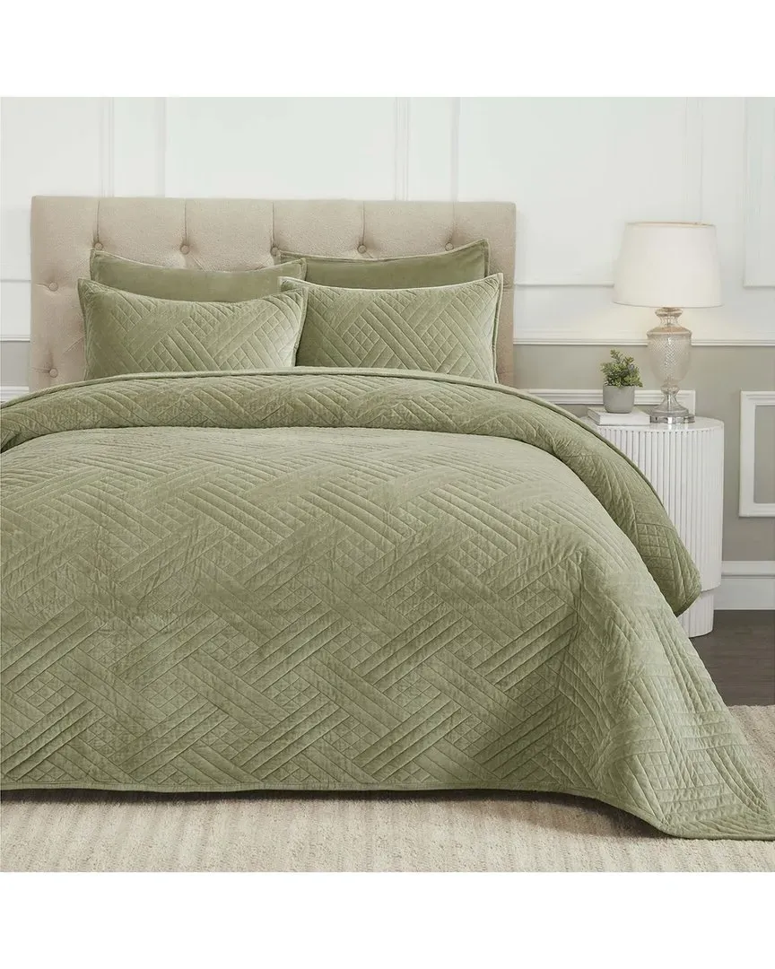 Karina Lightweight Quilt Set - Green, Cotton Velvet image