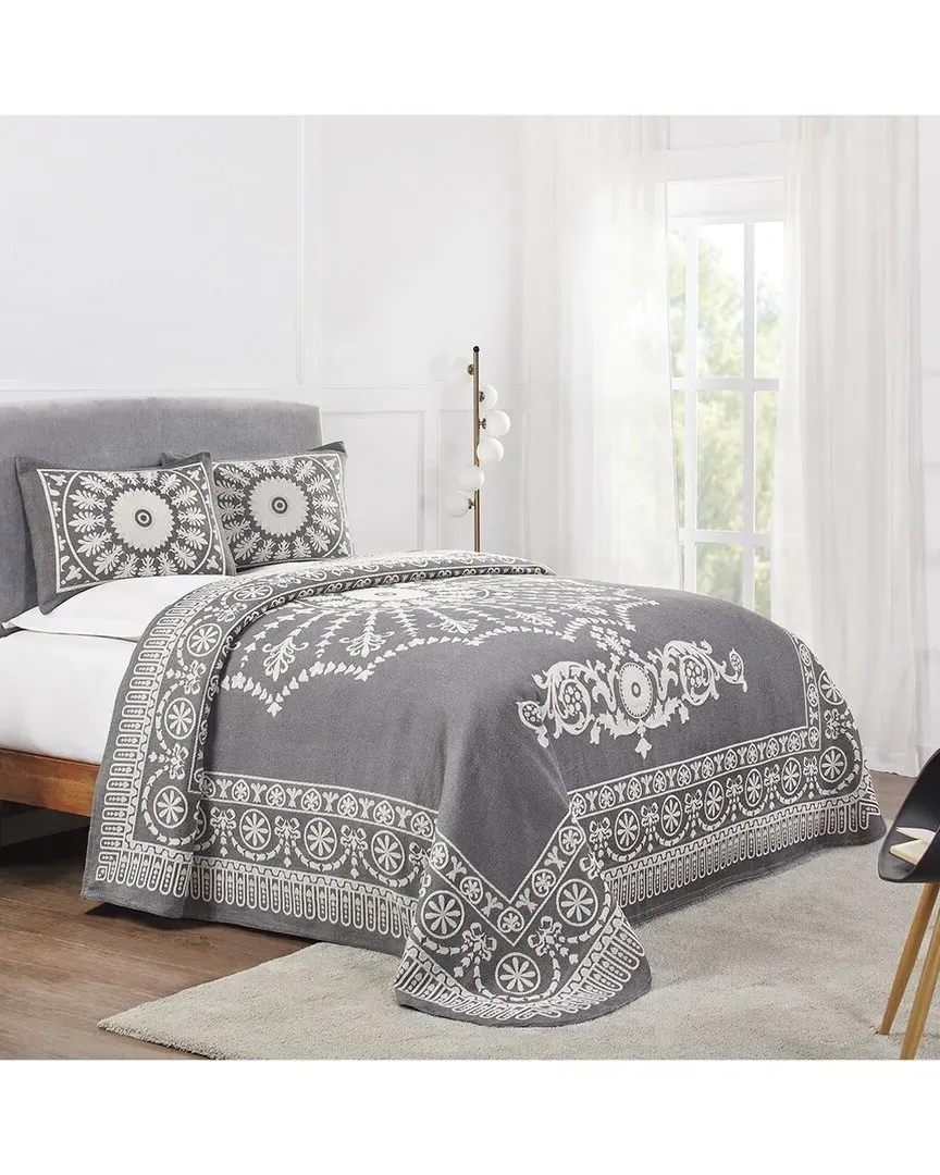 Kymbal Medallion Woven Jacquard Bedspread Set - Charcoal, Cotton