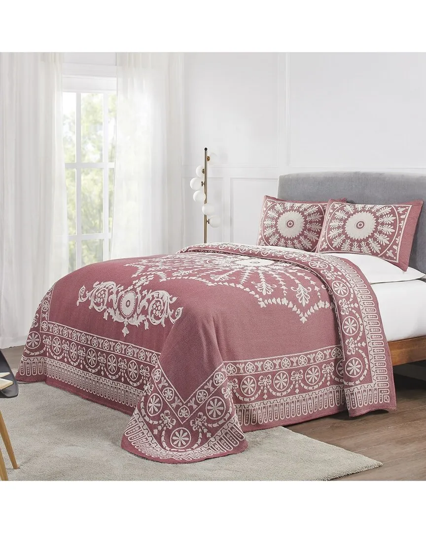 Kymbal Medallion Woven Jacquard Bedspread Set - Red, Cotton