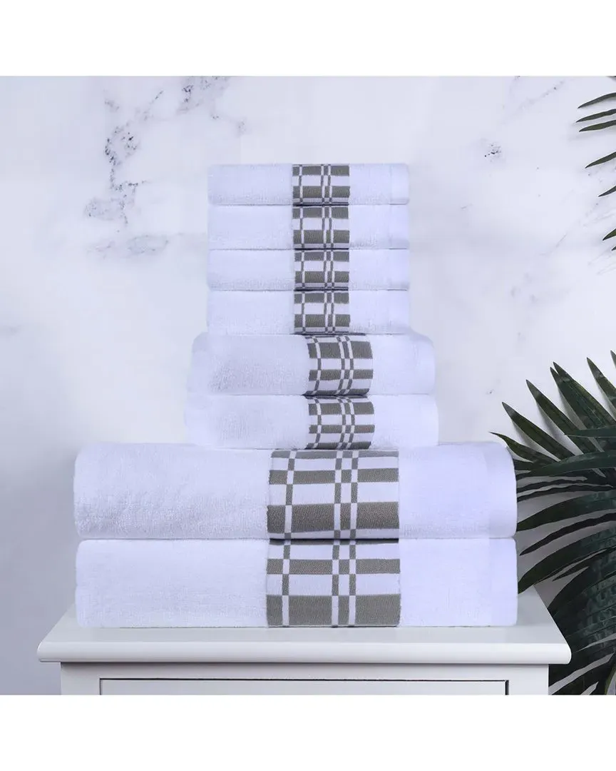 Larissa Cotton 8pc Towel Set with Geometric Border - White image