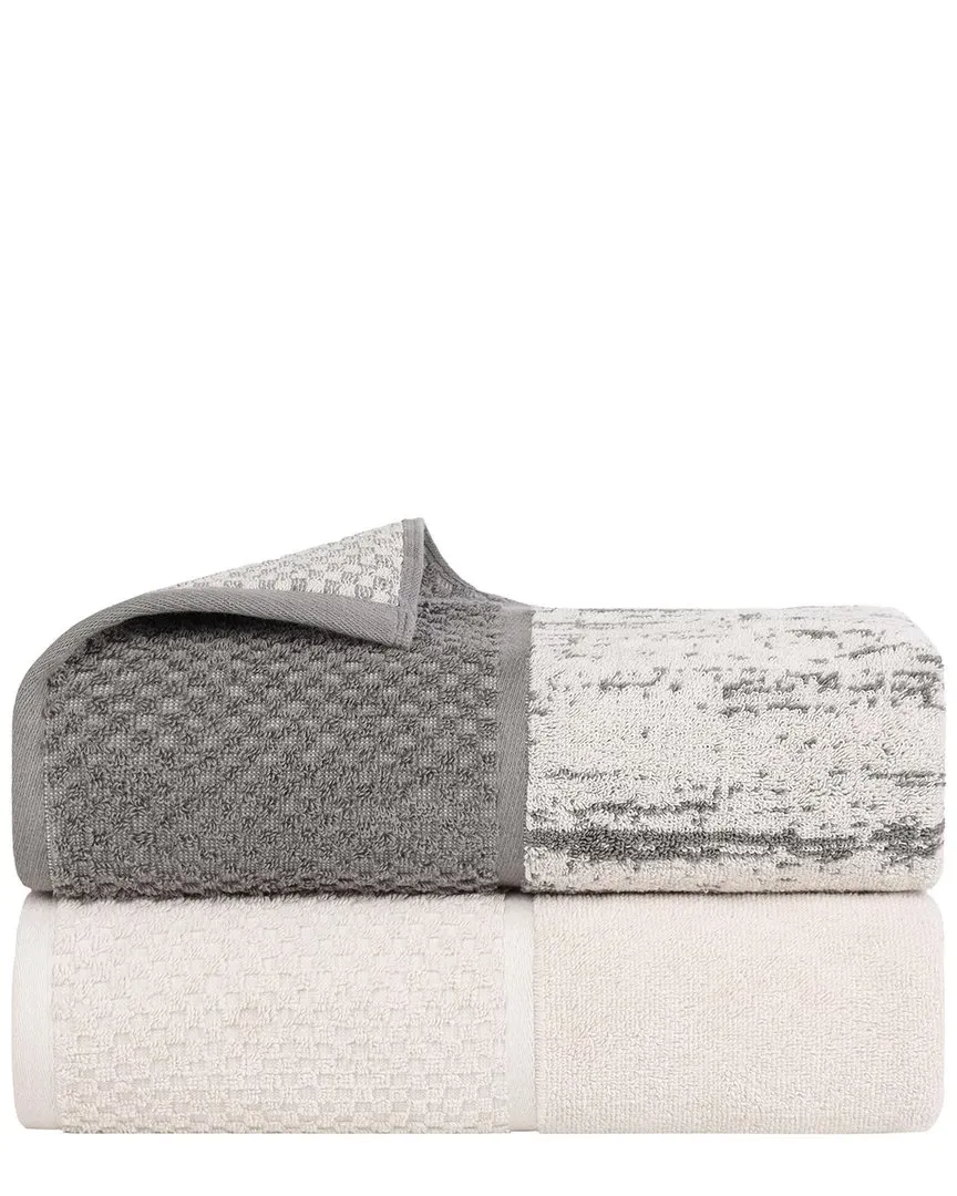 Lodie 2-Piece Bath Sheet Set - Ivory Charcoal, Cotton