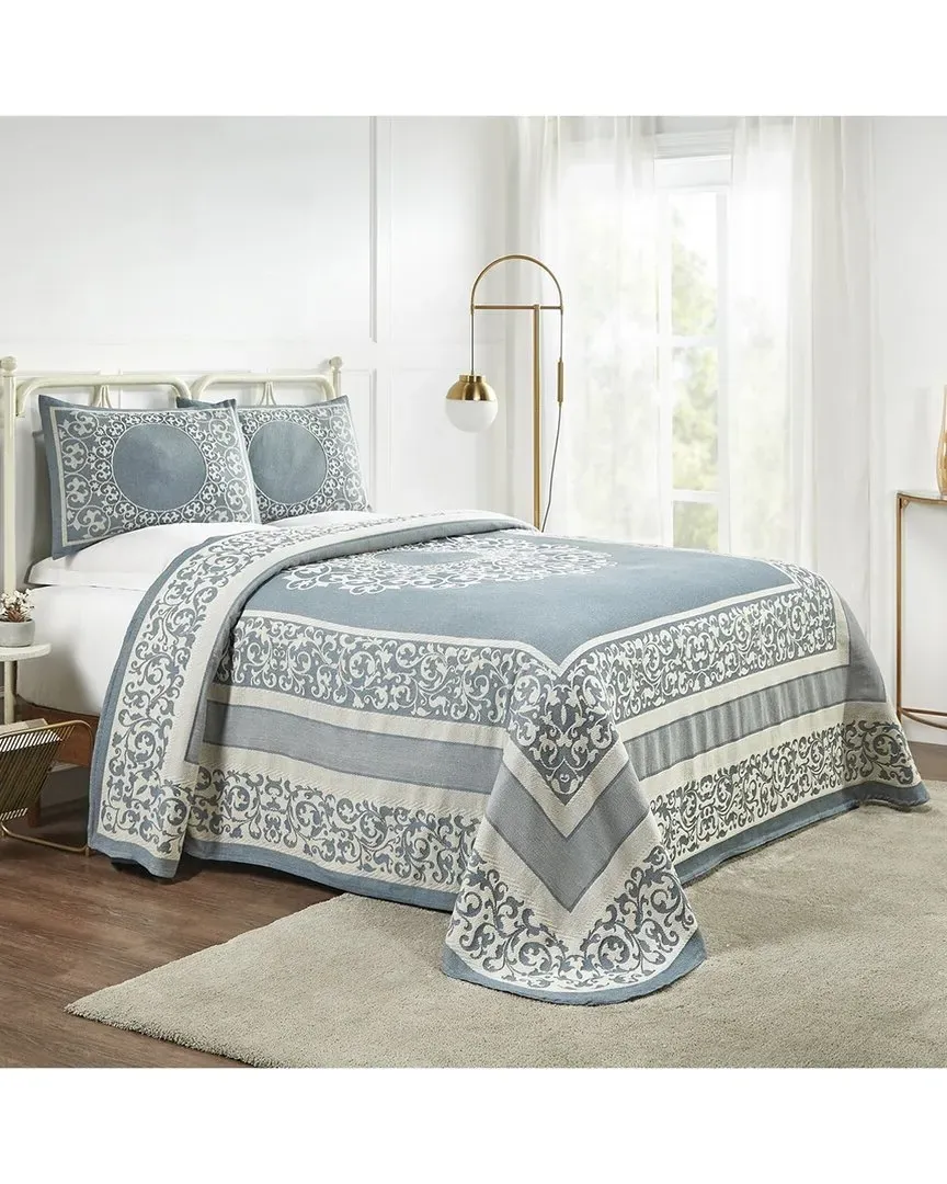 Lyron Boho Mandala Jacquard Bedspread and Sham Set - Blue