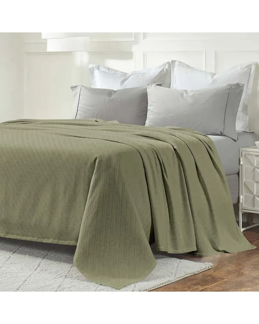 Milan Cotton Textured Striped Lightweight Woven Blanket - Sage