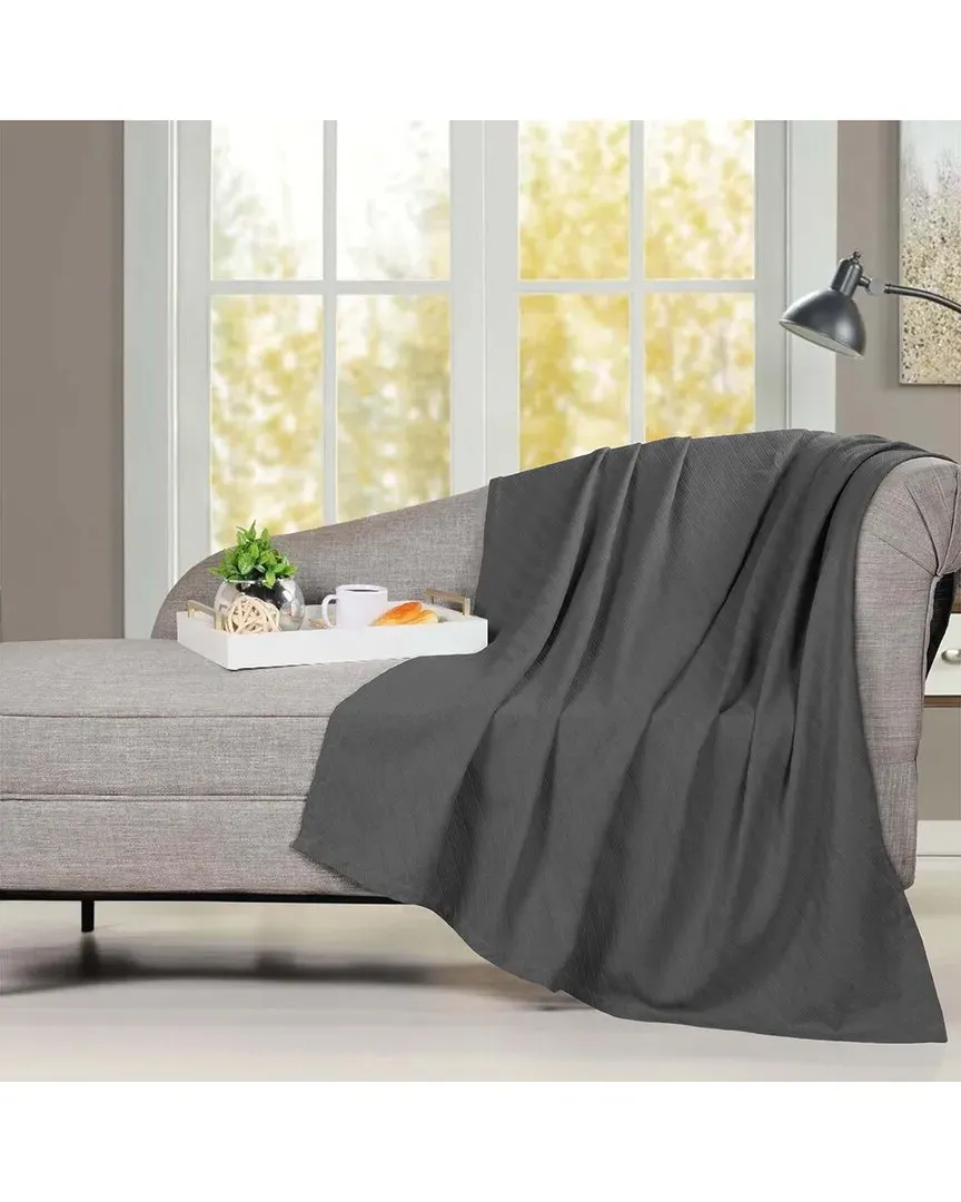 Milan Cotton Textured Striped Throw Blanket - Charcoal