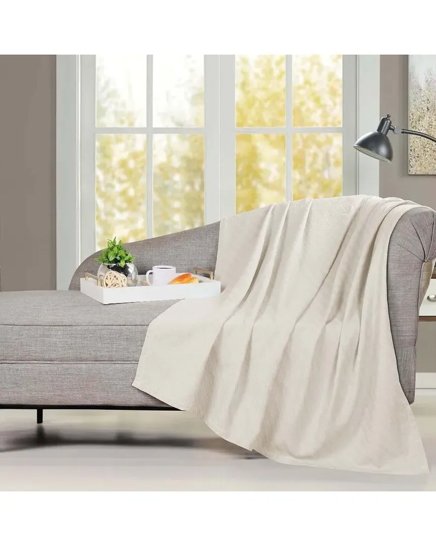 Milan Cotton Textured Striped Throw Blanket - Ivory