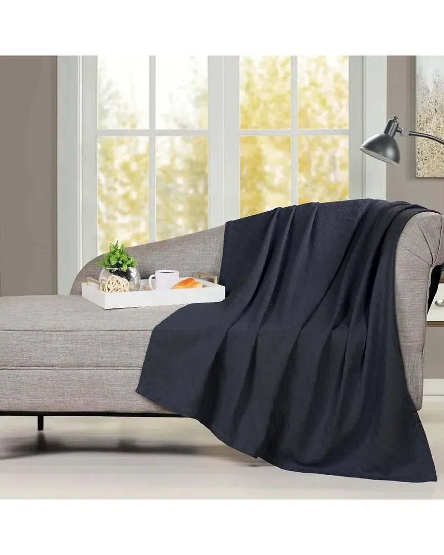 Milan Cotton Textured Striped Throw Blanket - Navy Blue