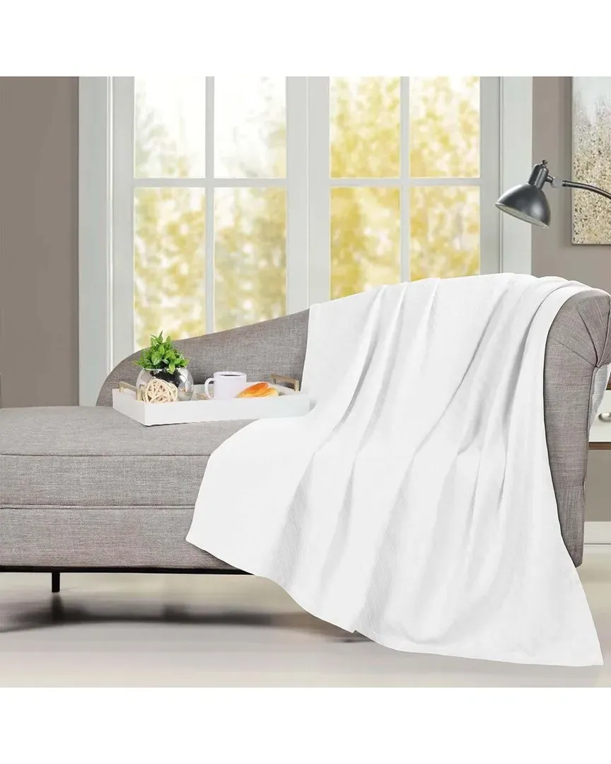 Milan Cotton Textured Striped Throw Blanket - White