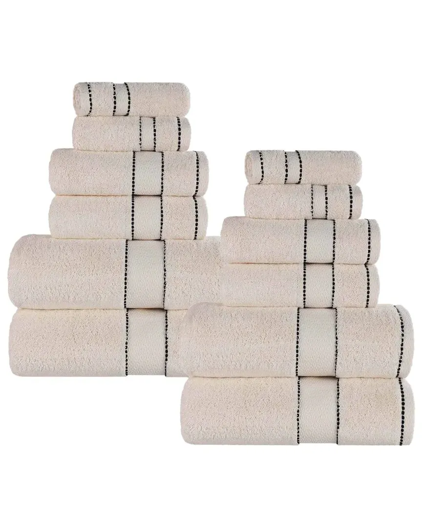 Niles 12-Piece Towel Set with Dobby Border - Giza Cotton