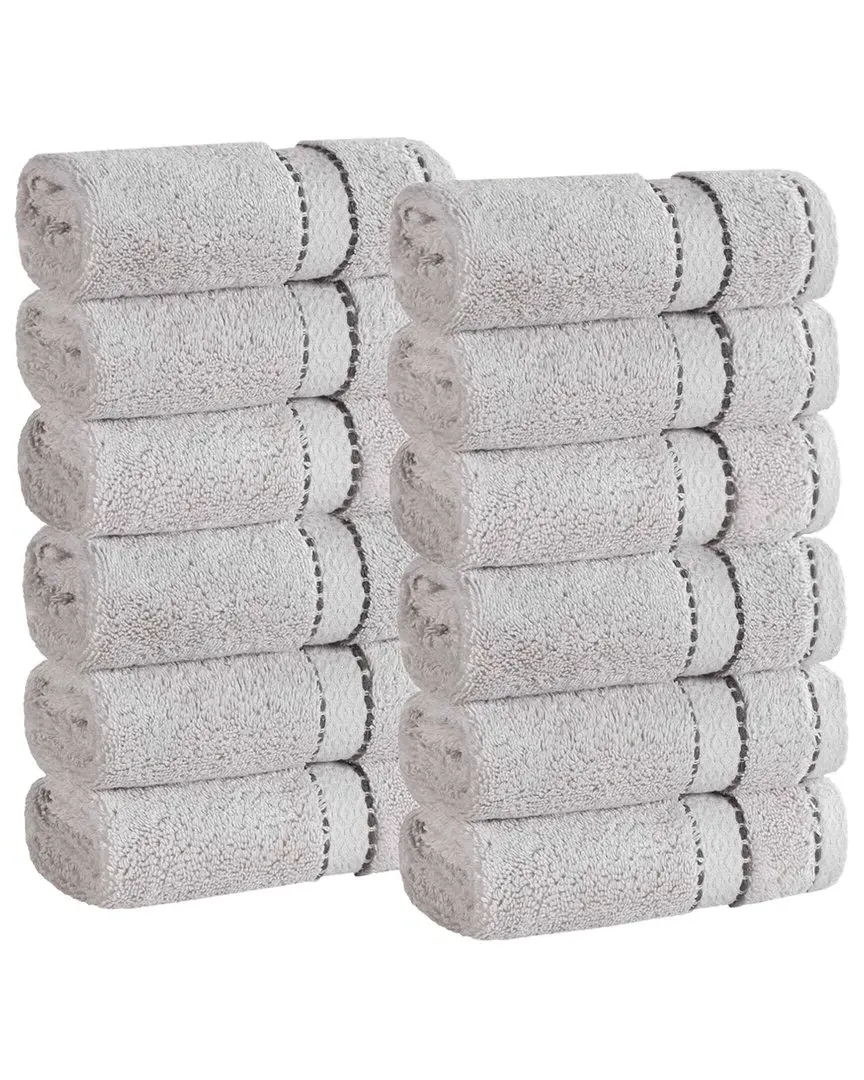 Niles 12-Piece Washcloth Set with Dobby Border - Giza Cotton