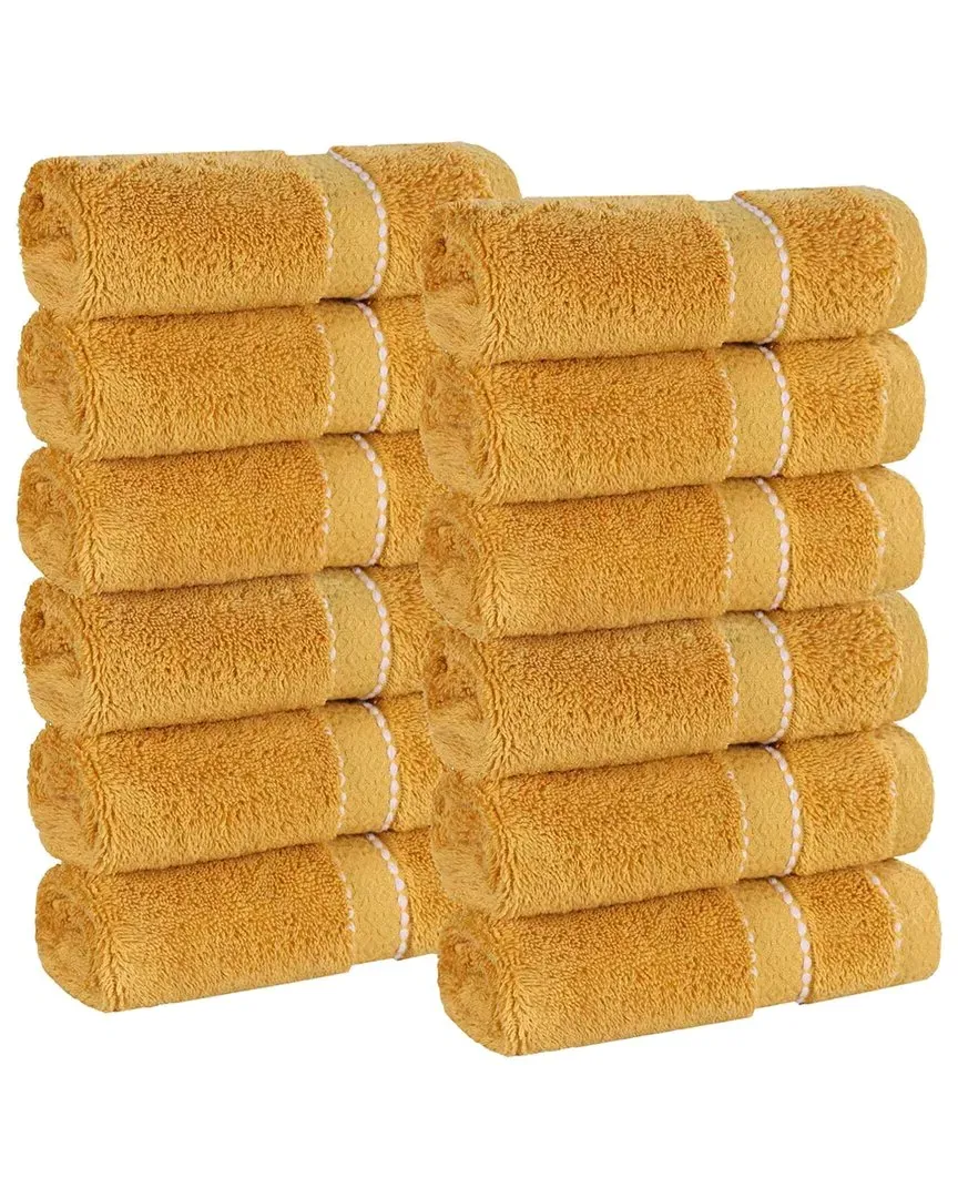 Niles 12-Piece Washcloth Set with Dobby Border - Giza Cotton