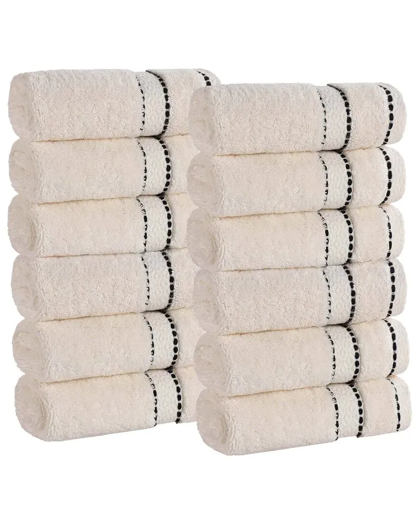 Niles 12-Piece Washcloth Set with Dobby Border - Giza Cotton