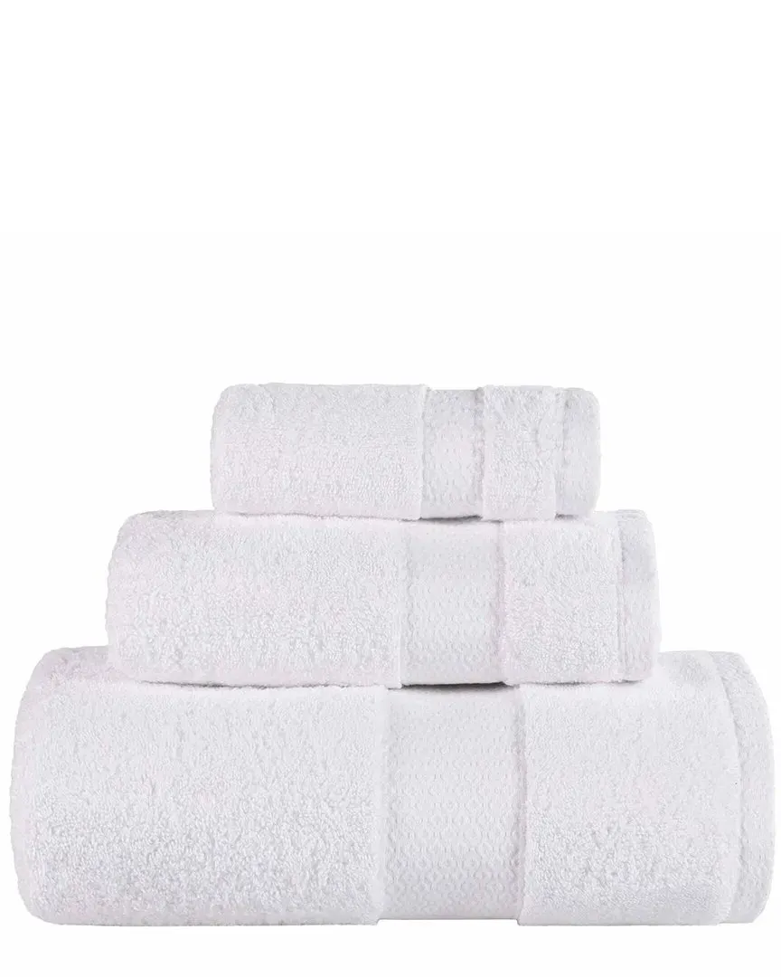 Niles 3-Piece Towel Set with Dobby Border - White, Giza Cotton
