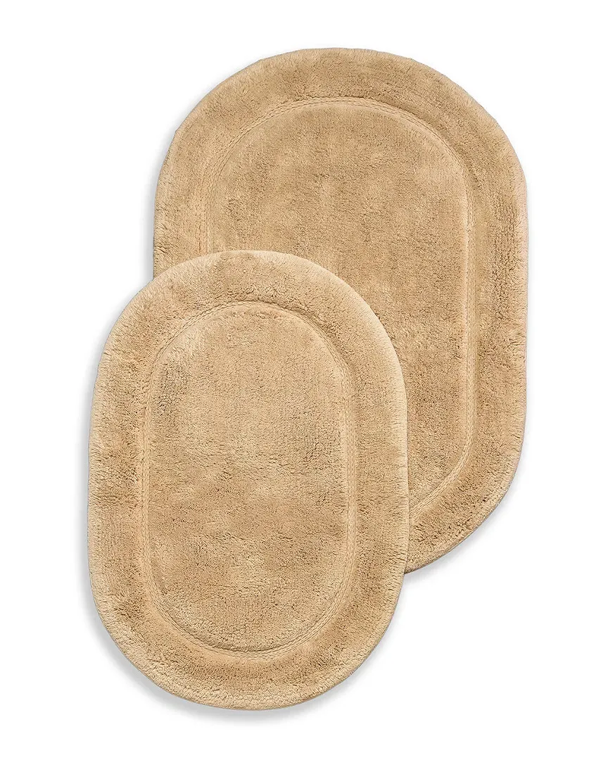 Non-Slip Oval 2pc Cotton Bath Rug Set - Taupe image