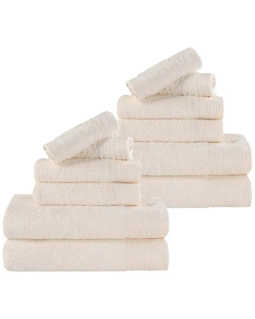 Rayon 12-Piece Towel Set - Ivory, Bamboo Cotton