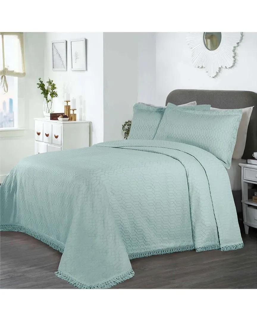 Remi Jacquard Geometric Bedspread Set with Fringe - Aqua image