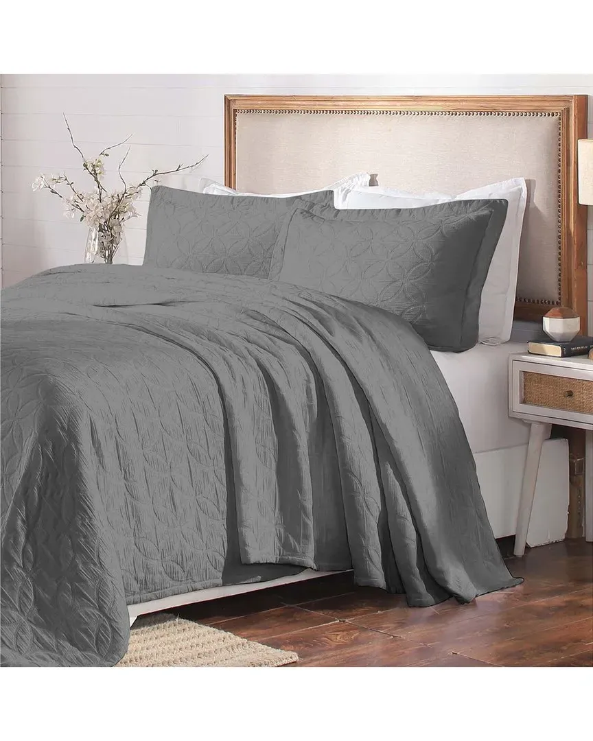 Serenity Matelasse Celtic Circle Bedspread Set - Grey, Cotton