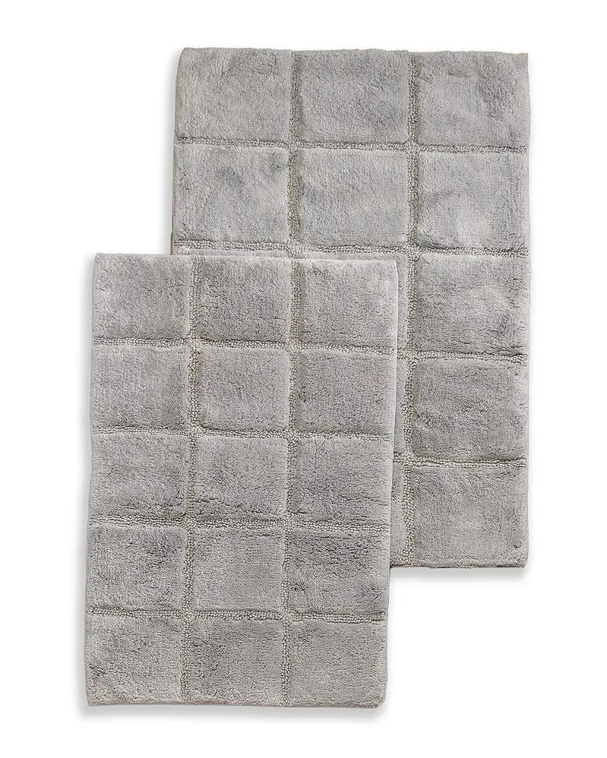 Set of 2 Non-Skid Bath Rugs - Silver Checkered, Cotton