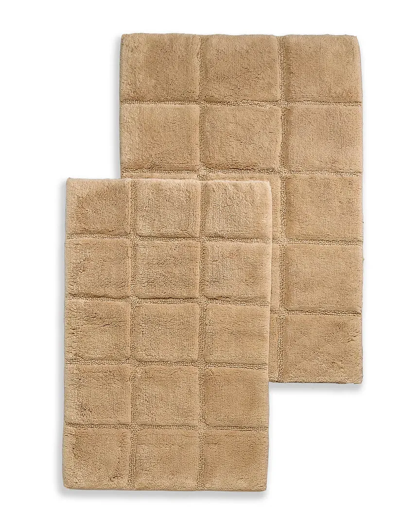 Set of 2 Non-Skid Bath Rugs - Taupe Checkered, Cotton