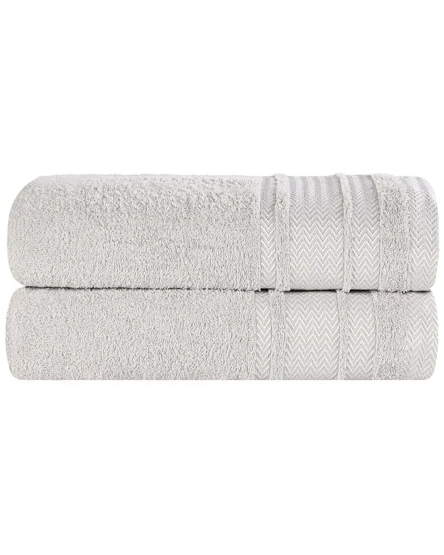 Set of 2 Zero Twist Cotton Dobby Border Bath Sheets - Platinum