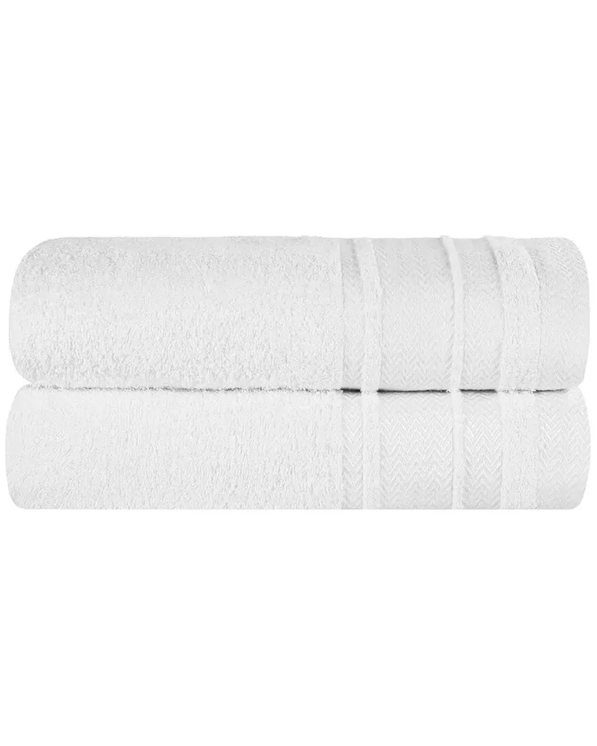 Set of 2 Zero Twist Cotton Dobby Border Bath Sheets - White