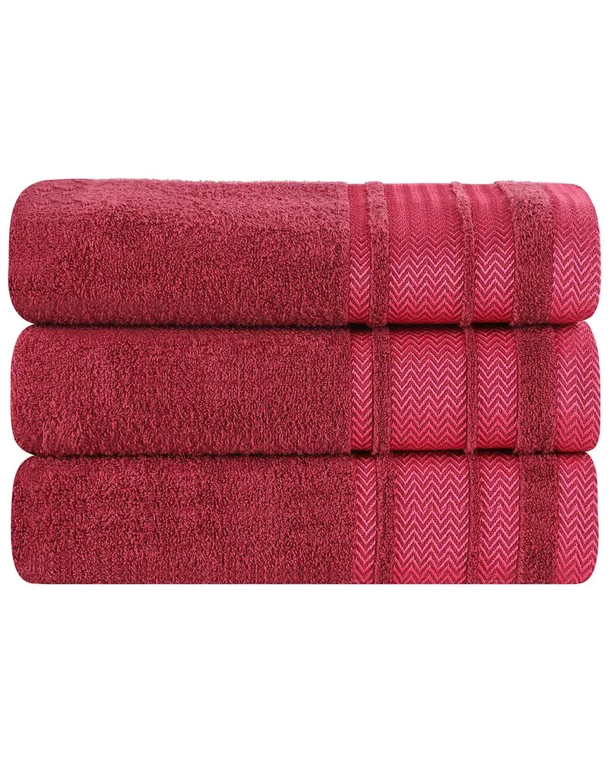 Set of 3 Zero Twist Cotton Dobby Border Bath Towels - Cranberry image