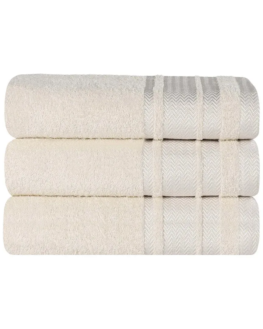 Set of 3 Zero Twist Cotton Dobby Border Bath Towels - Ivory