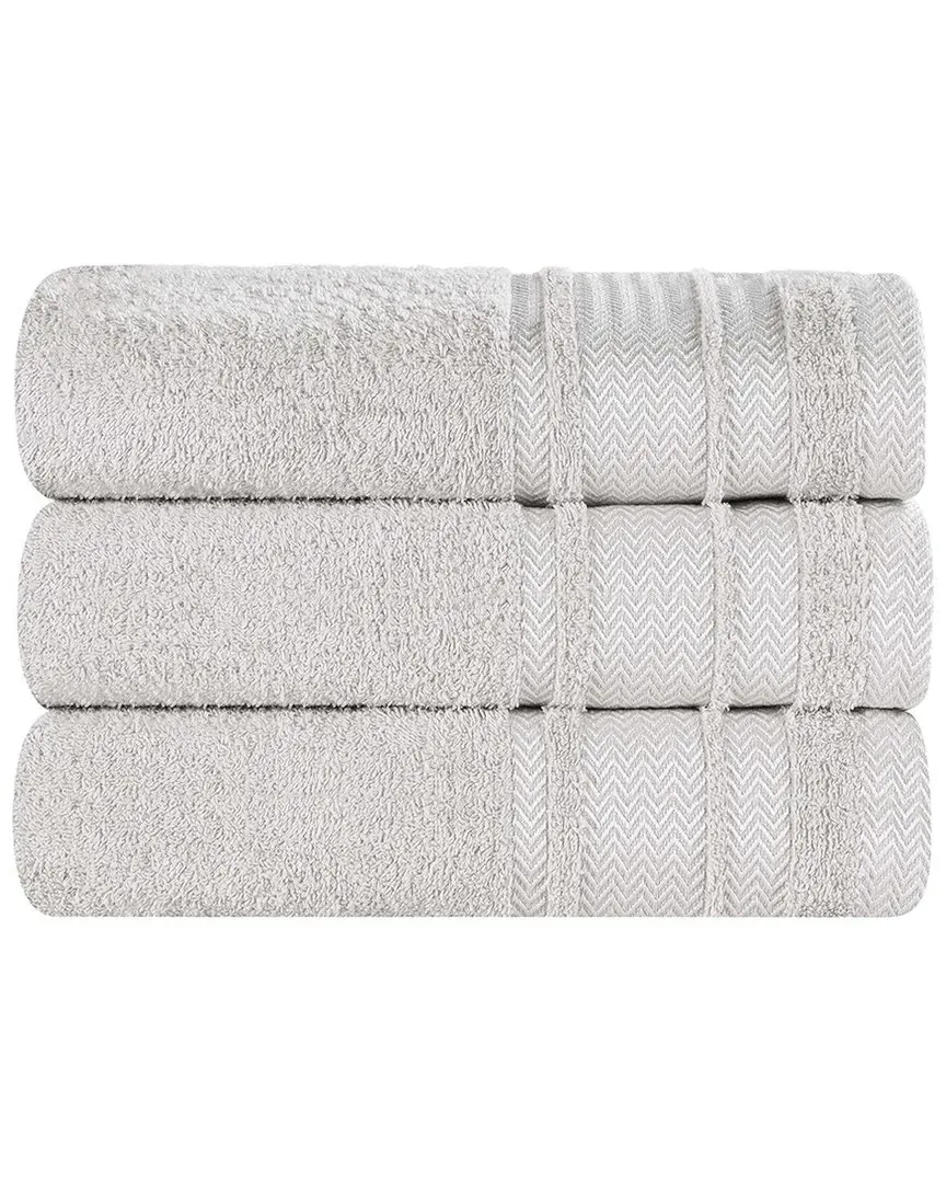 Set of 3 Zero Twist Cotton Dobby Border Bath Towels - Platinum