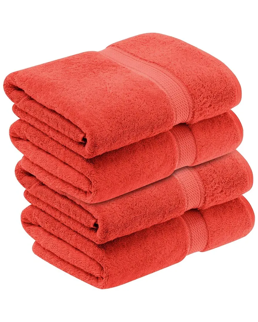 Set of 4 Egyptian Cotton Bath Towels - Coral
