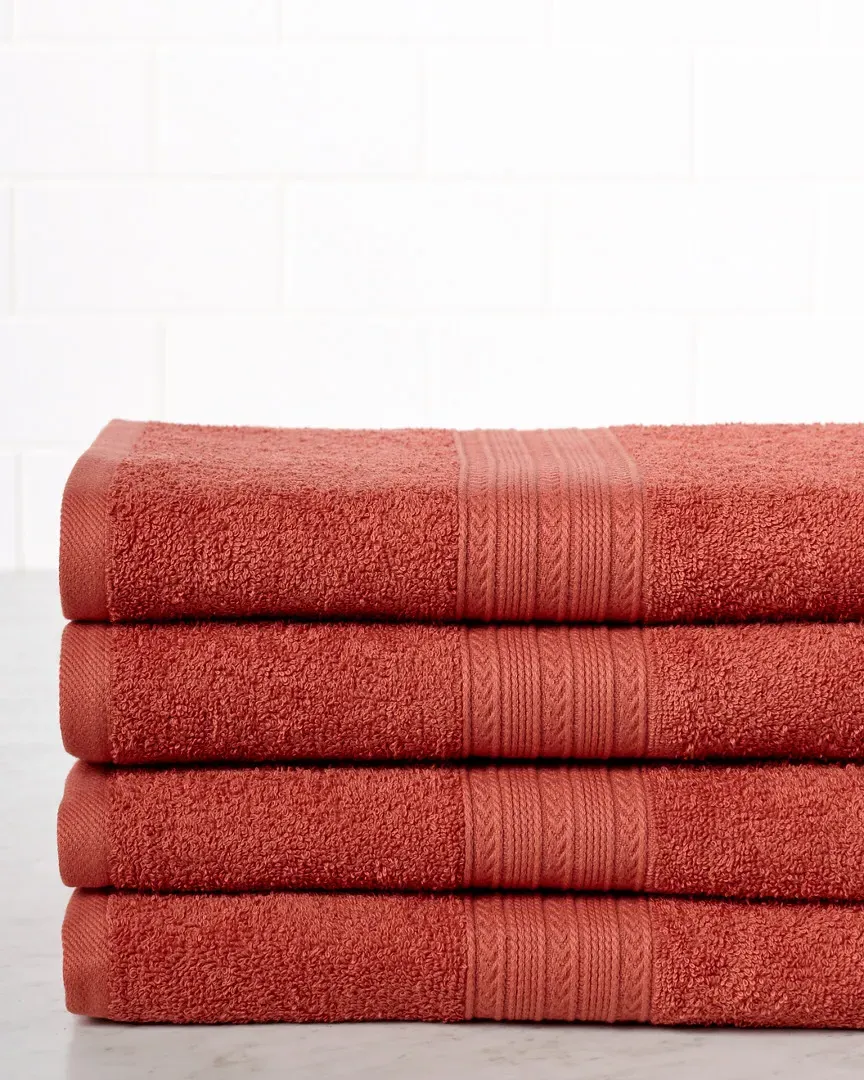 Set of Four Bath Towels - Coral, Cotton