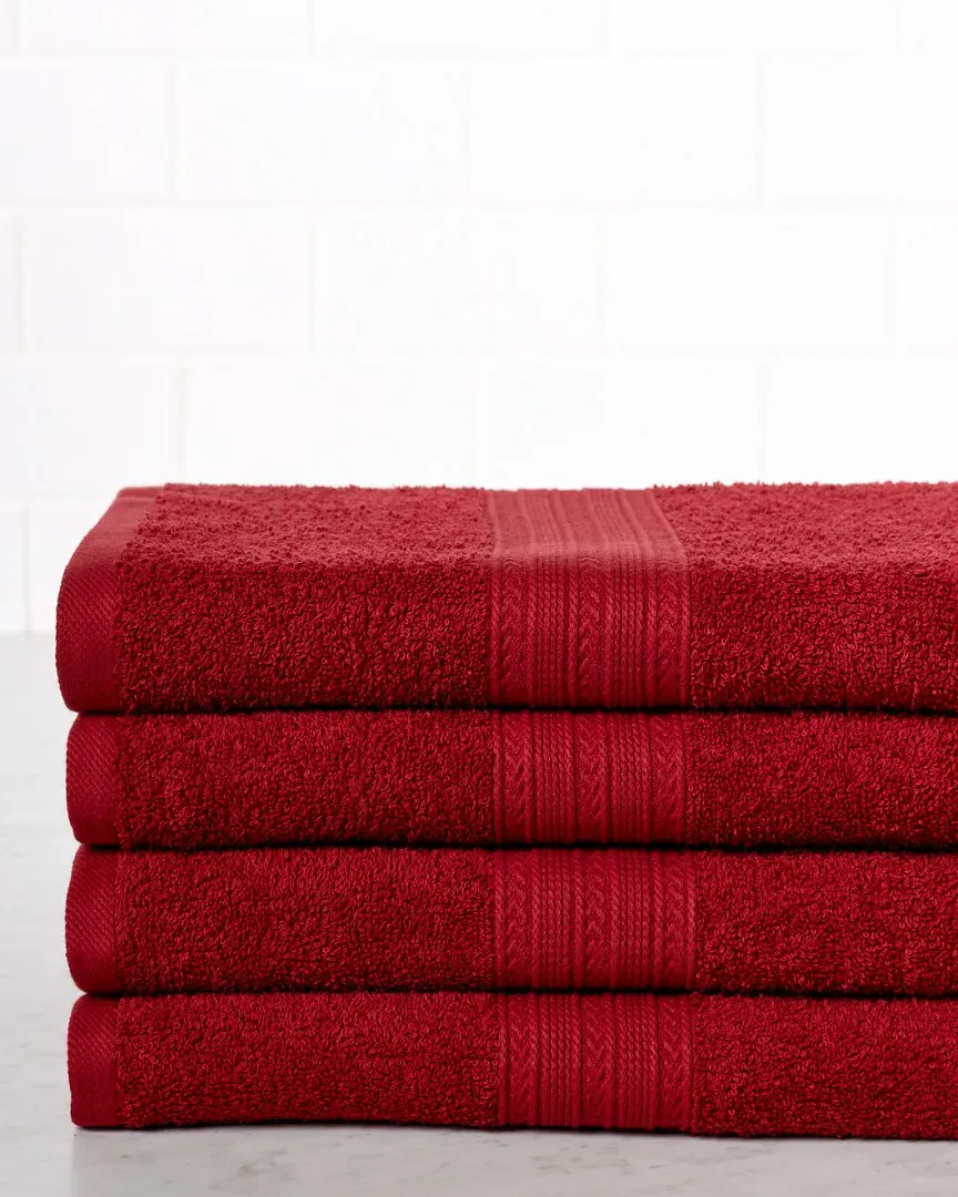 Set of Four Bath Towels - Cranberry, Cotton