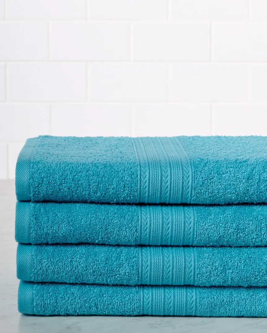 Set of Four Bath Towels - Turquoise, Cotton