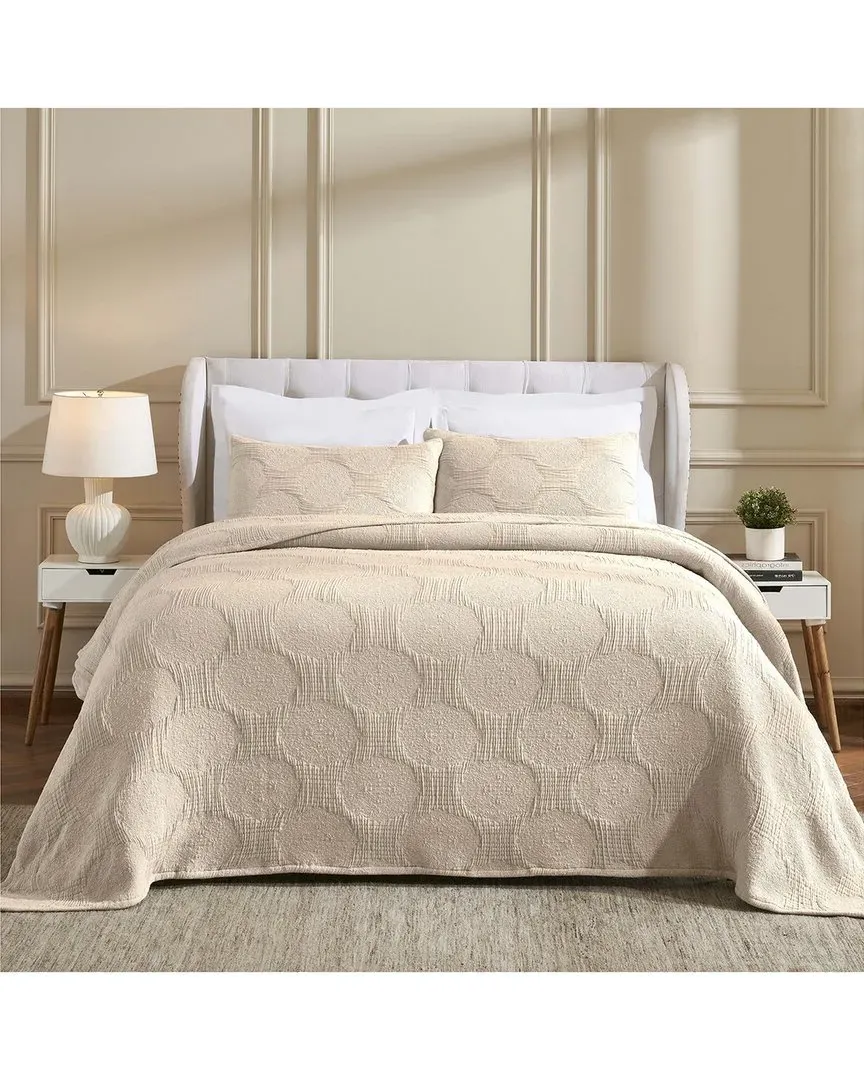 Tanta Crinkle Woven Coverlet Set - Beige, Cotton
